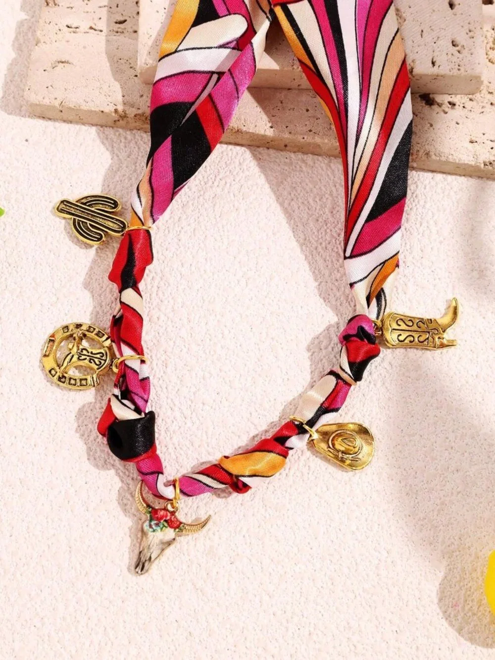 Western Cowboy Bandana Scarf Necklace Boots Cactus Charms Boho